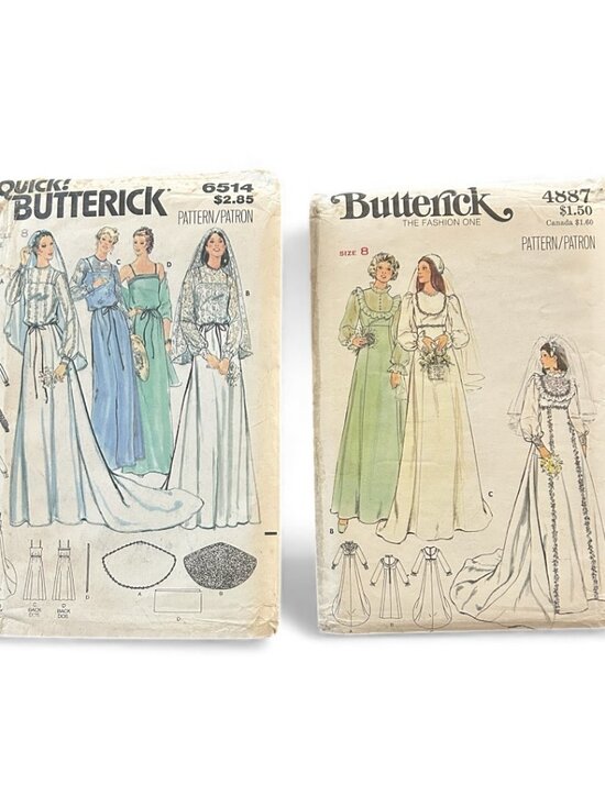 Vintage Butterick Wedding Dress Patterns 6514 4887 Uncut Bridal Formal Sewing - Picture 1 of 8